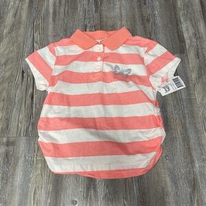 Coral and White Striped Kids Polo Shirt
